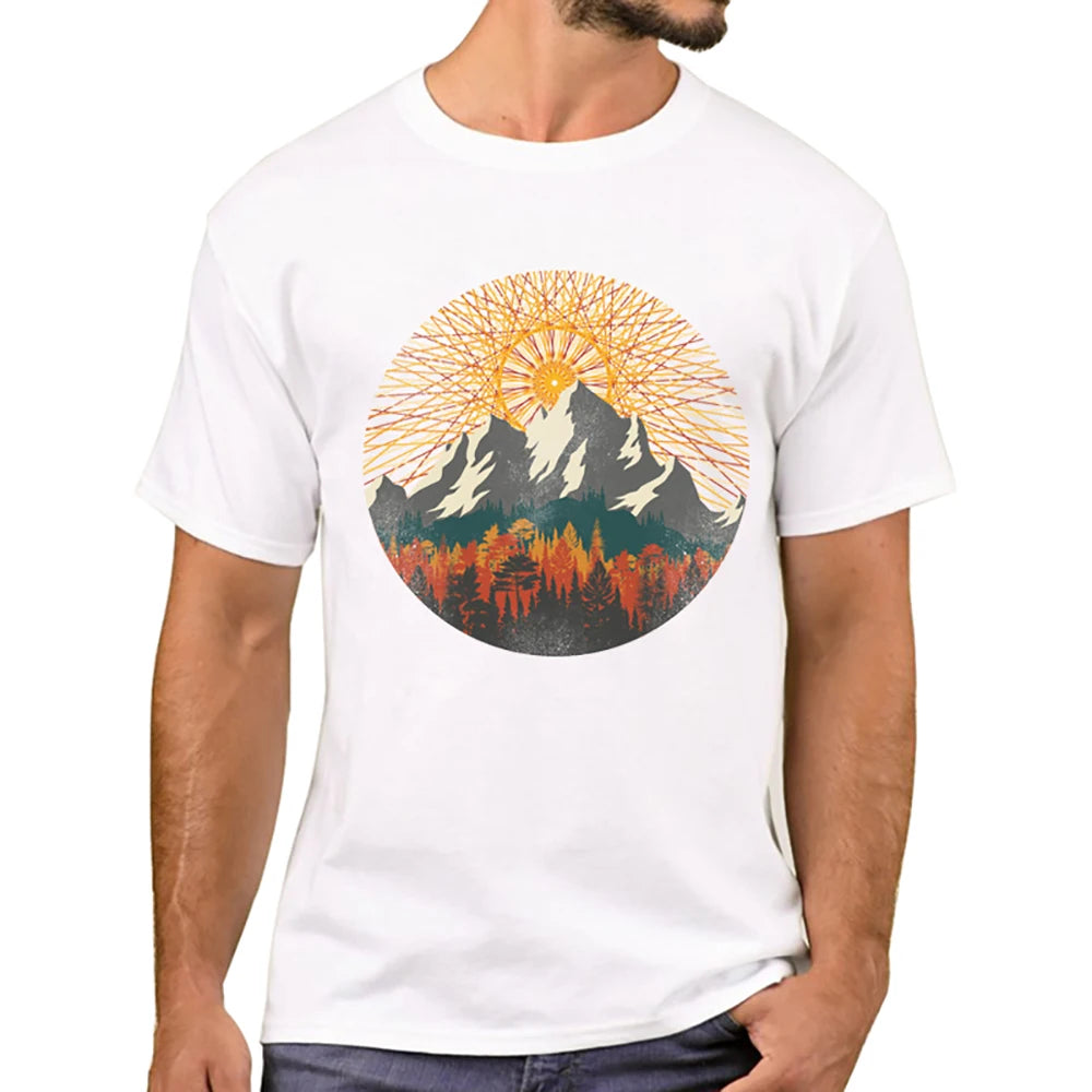 Heren T-Shirt met Zonsondergang Print – Harajuku Streetwear