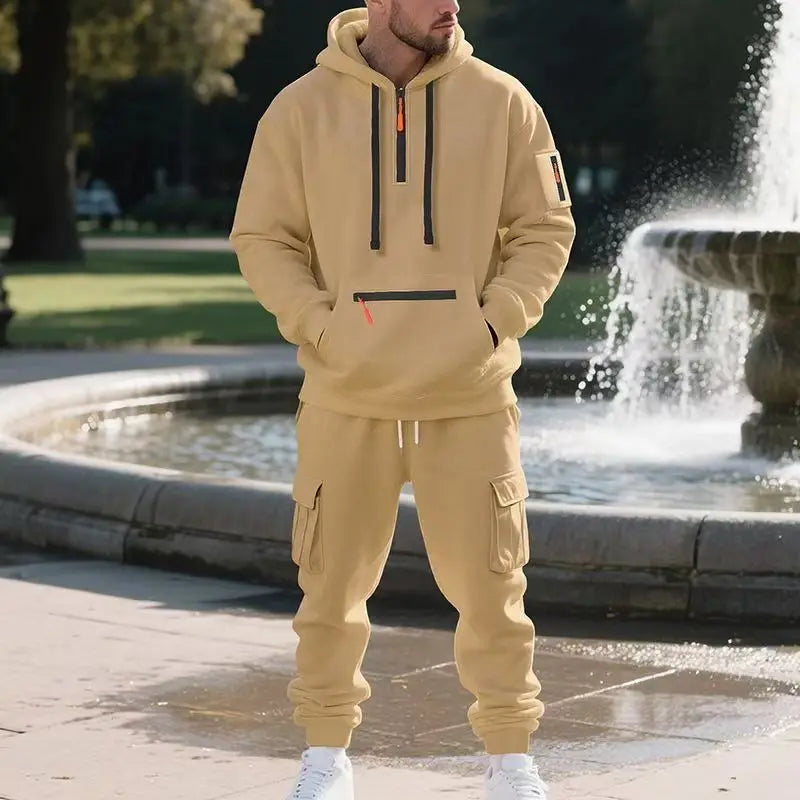 Heren fleece hoodie en broek in effen kleur, trendy sport- en vrijetijdskleding