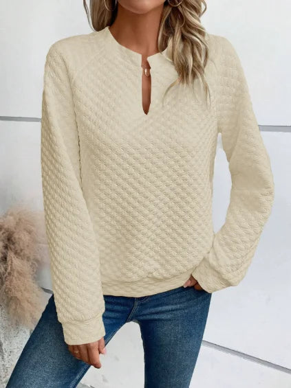 Dames Casual Sweater met V-Hals – Luxe Structuur & Comfortabele Loose Fit