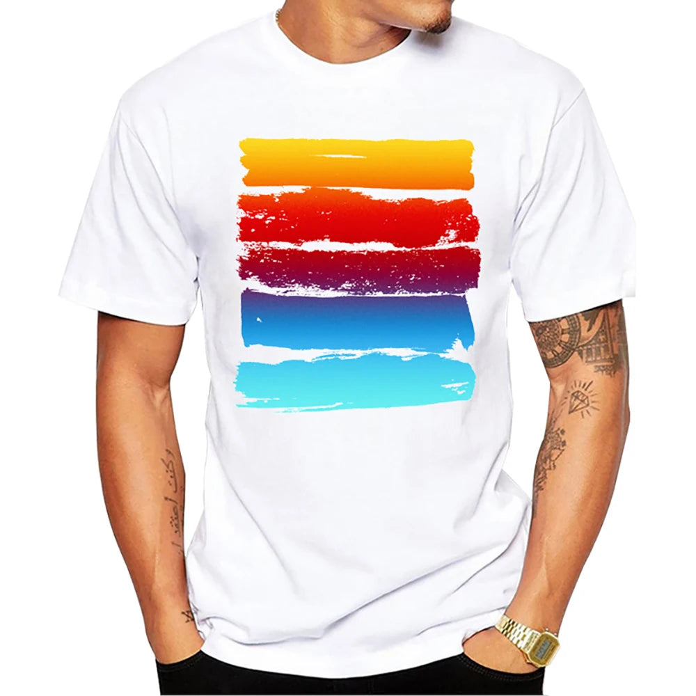Heren T-Shirt met Zonsondergang Print – Harajuku Streetwear