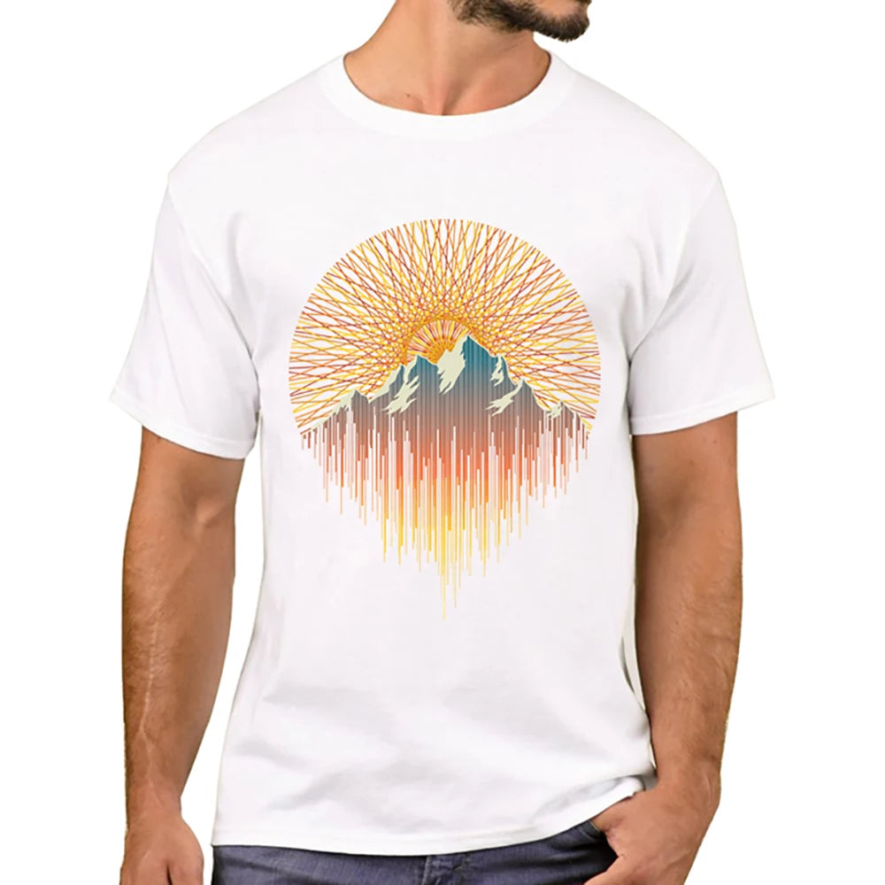 Heren T-Shirt met Zonsondergang Print – Harajuku Streetwear