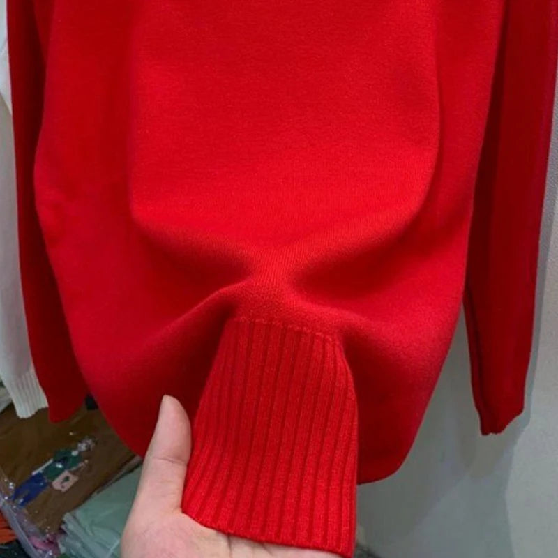 Dames Coltrui Effen – Stretch Gebreide Trui met Lange Mouwen