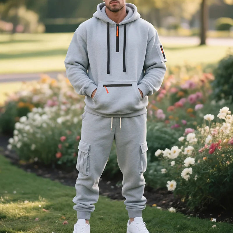 Heren fleece hoodie en broek in effen kleur, trendy sport- en vrijetijdskleding