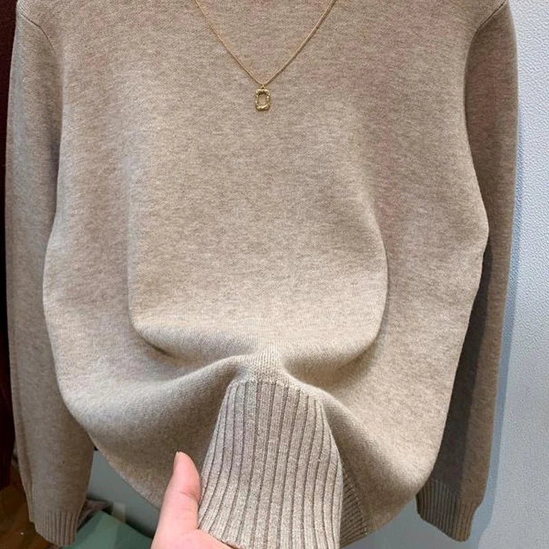 Dames Coltrui Effen – Stretch Gebreide Trui met Lange Mouwen