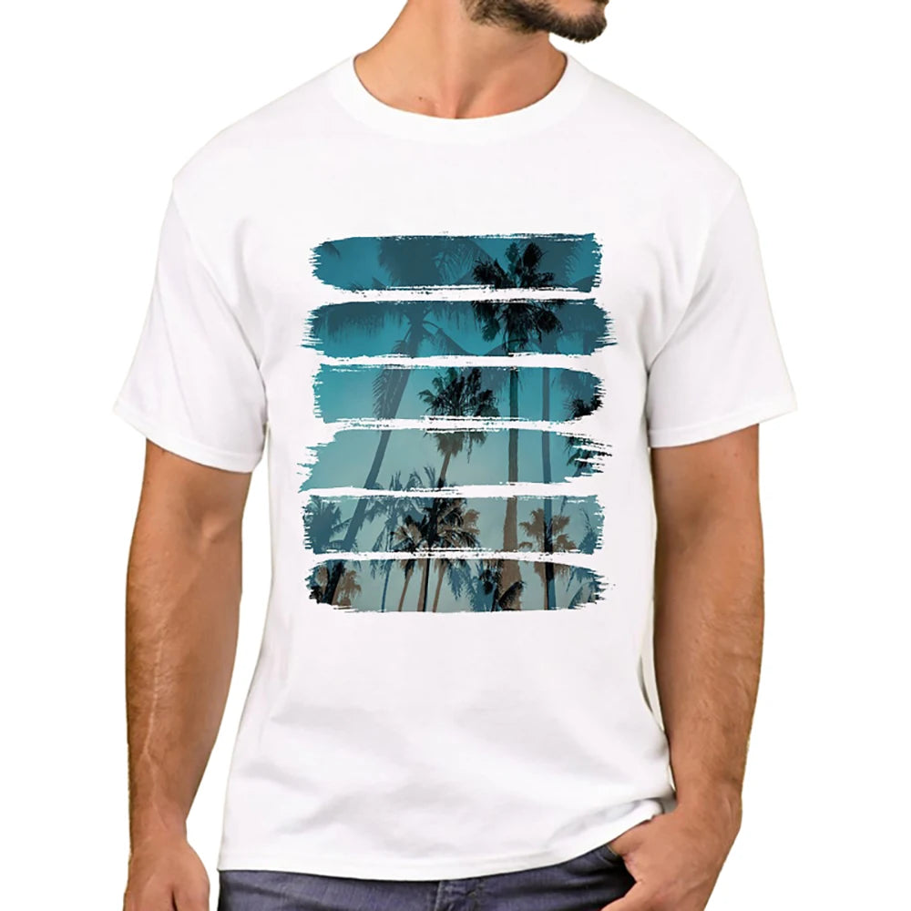Heren T-Shirt met Zonsondergang Print – Harajuku Streetwear