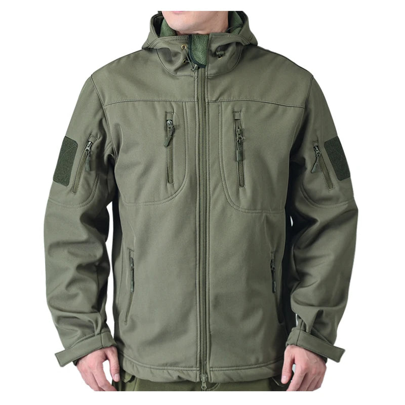Heren Winter Softshell Jas met Capuchon – Militair & Waterafstotend
