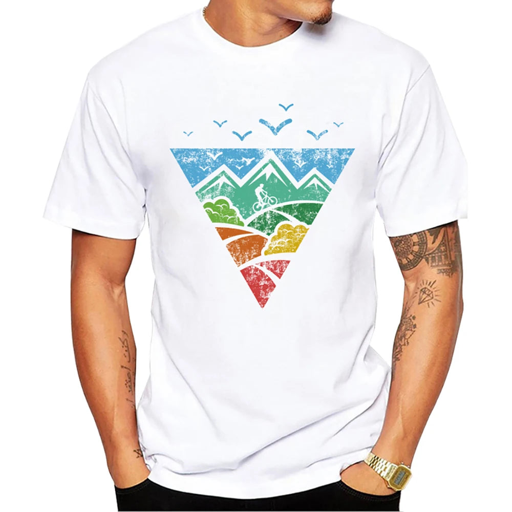 Heren T-Shirt met Zonsondergang Print – Harajuku Streetwear