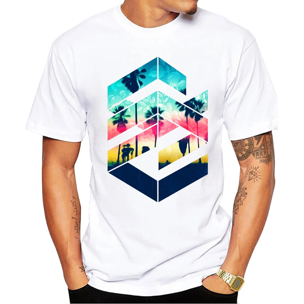 Heren T-Shirt met Zonsondergang Print – Harajuku Streetwear