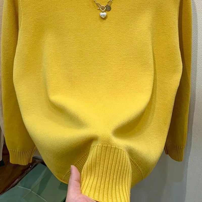 Dames Coltrui Effen – Stretch Gebreide Trui met Lange Mouwen