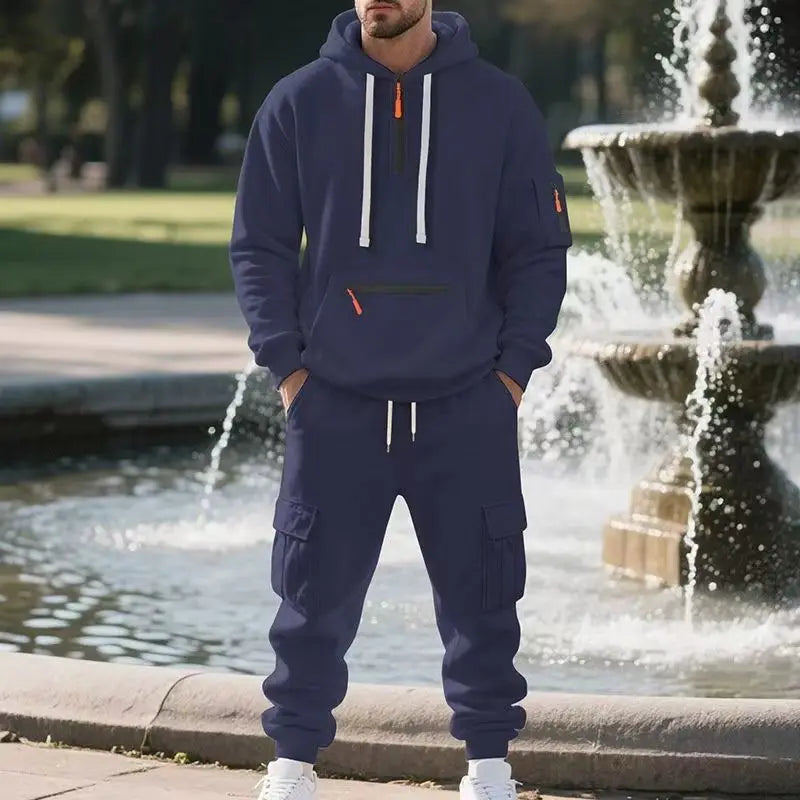 Heren fleece hoodie en broek in effen kleur, trendy sport- en vrijetijdskleding