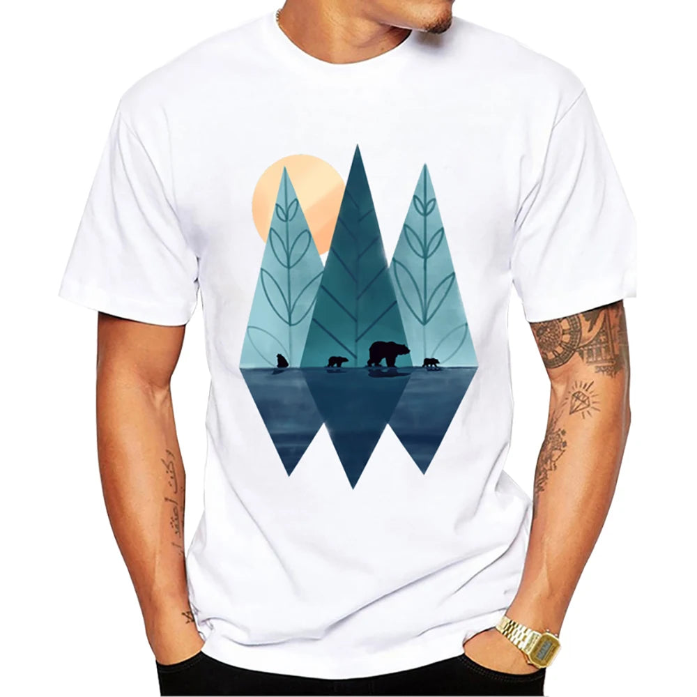 Heren T-Shirt met Zonsondergang Print – Harajuku Streetwear