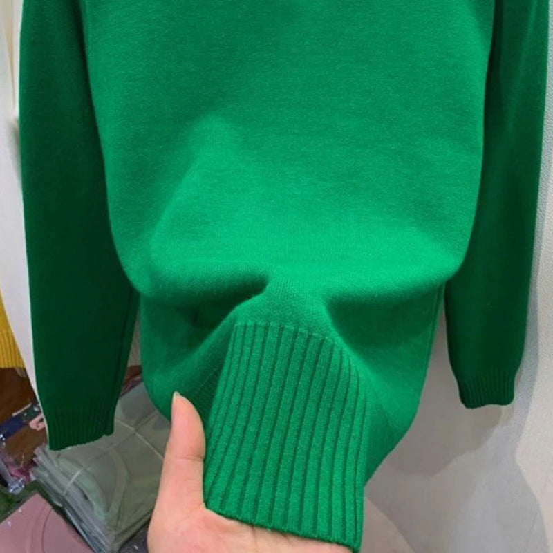 Dames Coltrui Effen – Stretch Gebreide Trui met Lange Mouwen