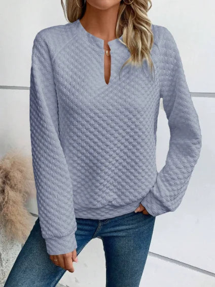 Dames Casual Sweater met V-Hals – Luxe Structuur & Comfortabele Loose Fit