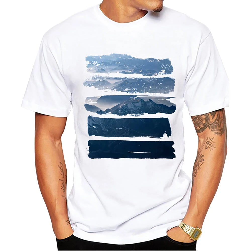 Heren T-Shirt met Zonsondergang Print – Harajuku Streetwear