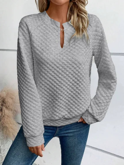 Dames Casual Sweater met V-Hals – Luxe Structuur & Comfortabele Loose Fit