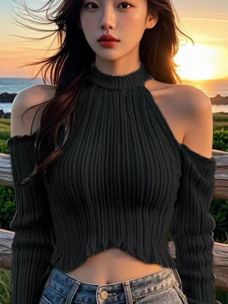 Dames Off-Shoulder Crop Top – Strak & Elegant