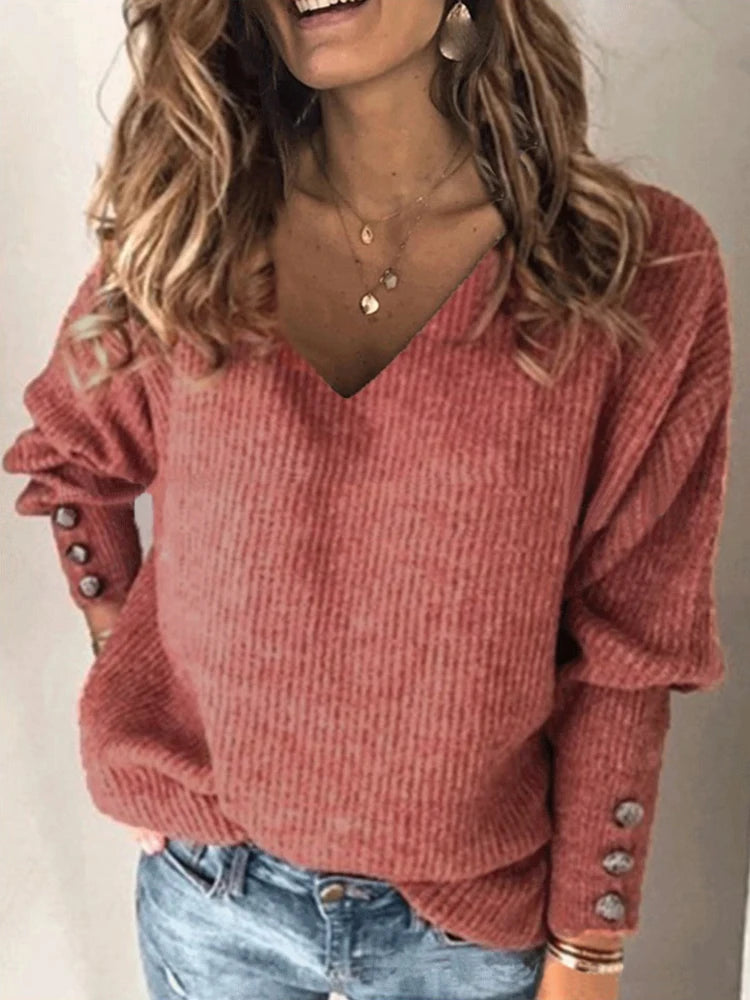 Dames Gebreide V-Hals Trui – Slim Fit |