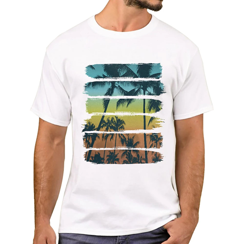 Heren T-Shirt met Zonsondergang Print – Harajuku Streetwear