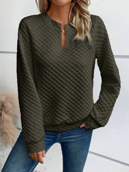 Dames Casual Sweater met V-Hals – Luxe Structuur & Comfortabele Loose Fit
