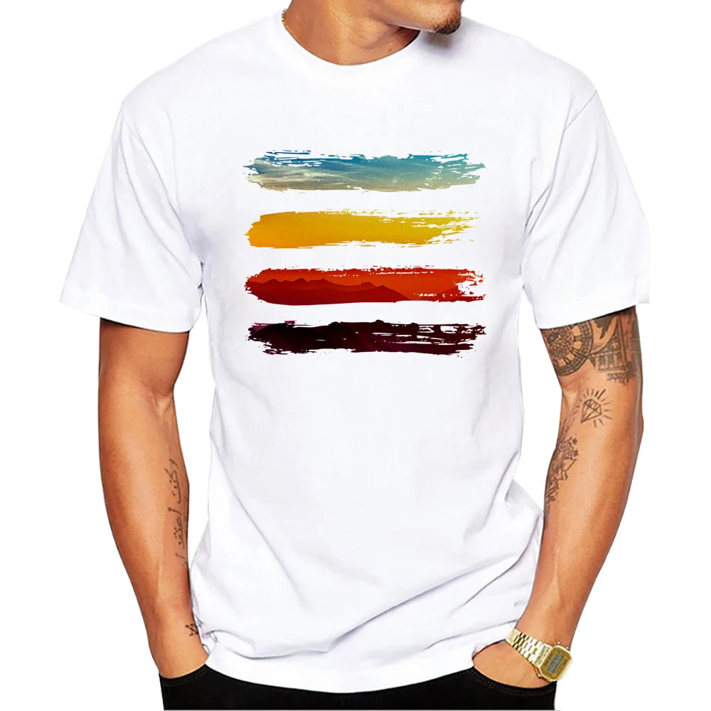 Heren T-Shirt met Zonsondergang Print – Harajuku Streetwear