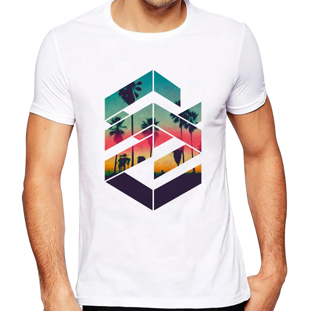 Heren T-Shirt met Zonsondergang Print – Harajuku Streetwear