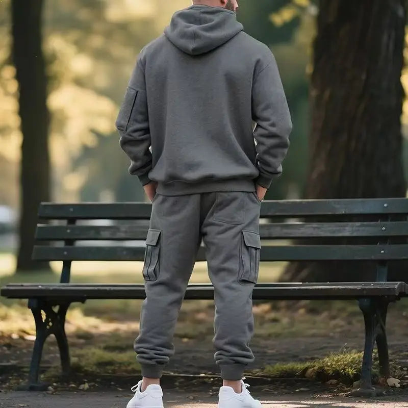 Heren fleece hoodie en broek in effen kleur, trendy sport- en vrijetijdskleding